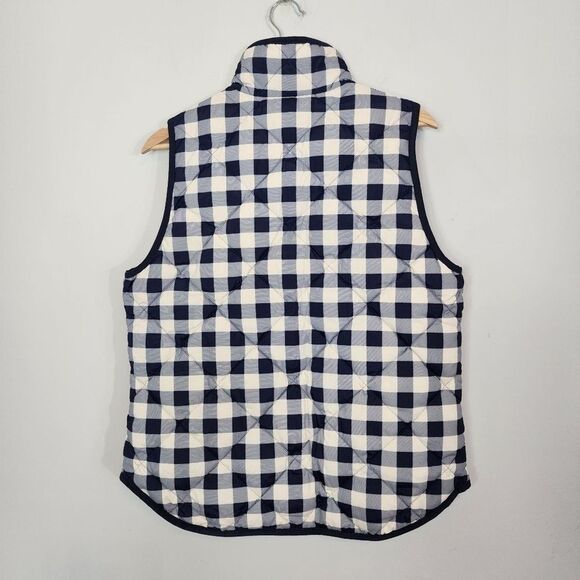 NWT J Crew Gingham Blue White Check Full Zip Puffer Down Vest Quilted SZ Medium - Picture 8 of 9